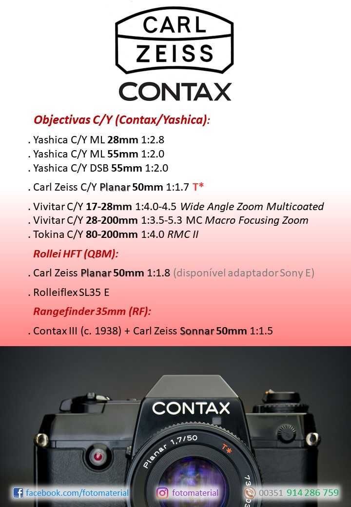 Carl Zeiss Planar, Biotar, Pancolar e Tessar (adaptadores disponíveis)