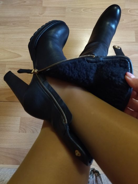 Зимові, шкіряні, жіночі ботильйони, чоботи, полусапожки