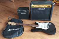 Stratocaster Di-Mavery i dwa wzmacniacze Ibanez 10-ka i Marshall 30-ka