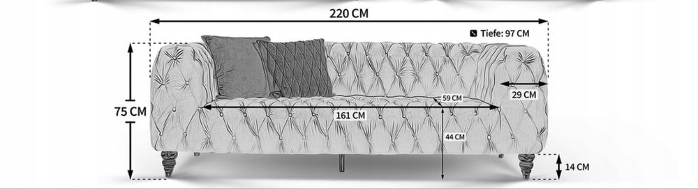 Sofa Chesterfield na przezroczystych nogach