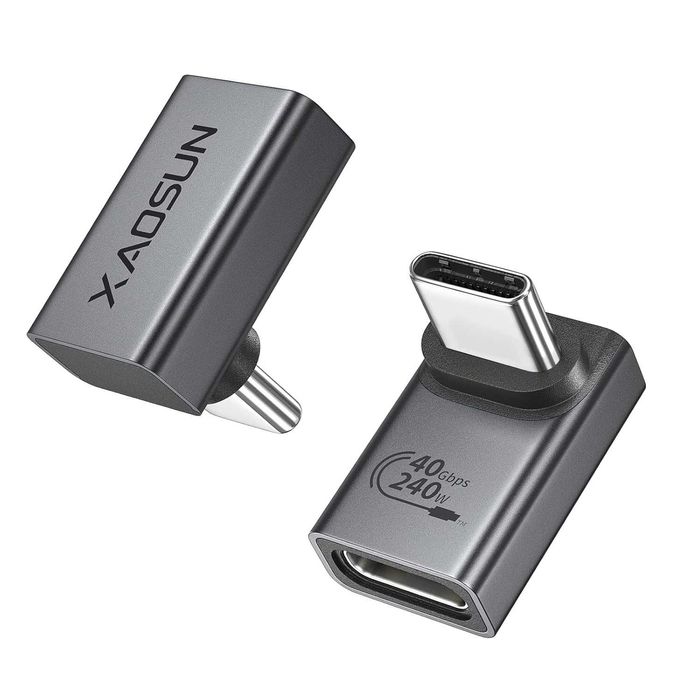 XAOSUN 90 stopni adapter USB-C 2 sztuki, wtyczka 40 Gbps typ C