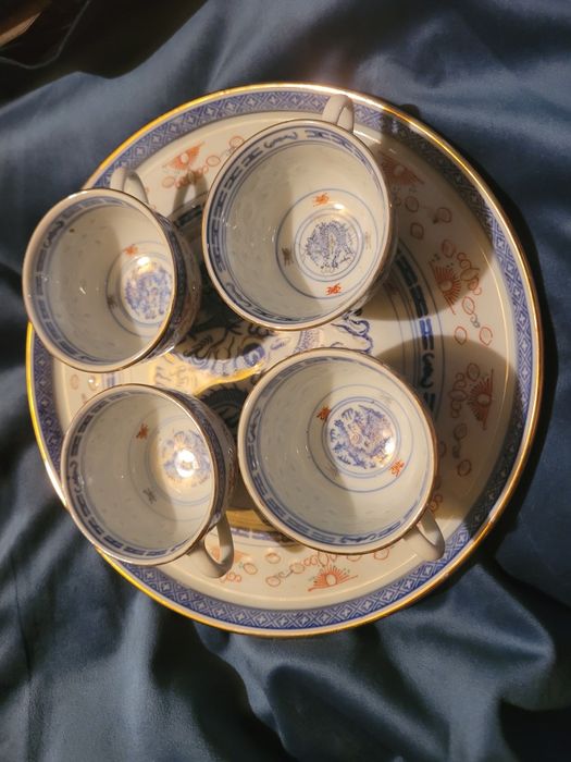 Talerz 27cm 4 filiżanki ryżowa porcelana chińska patera