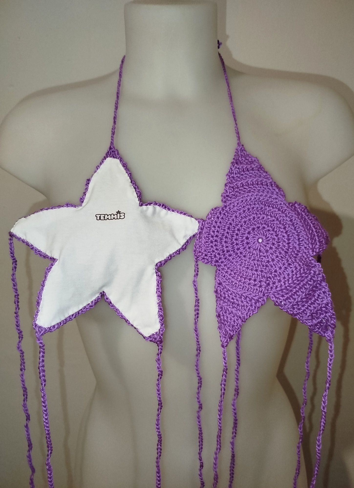Top estrela de crochê roxo