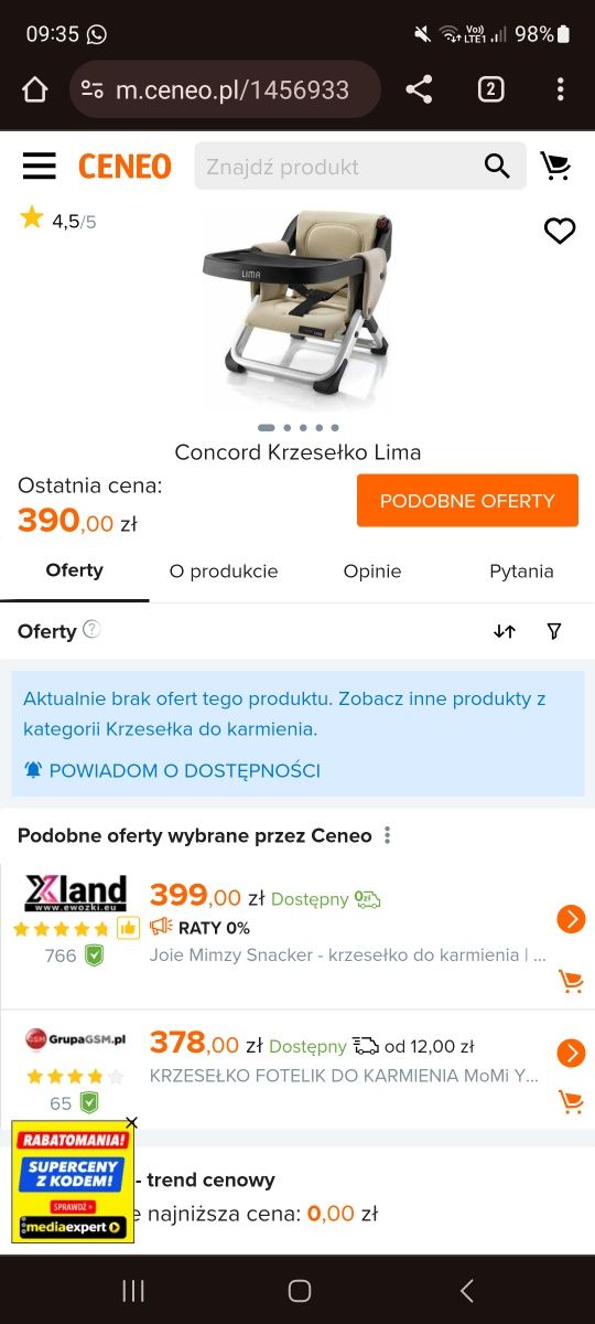 Krzesełko do karmienia concord lima