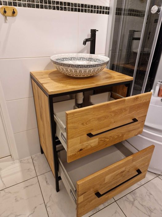 Szafka Łazienkowa Umywalkę Dąb - 60x45x80cm Loft Komoda Drewno dębowe