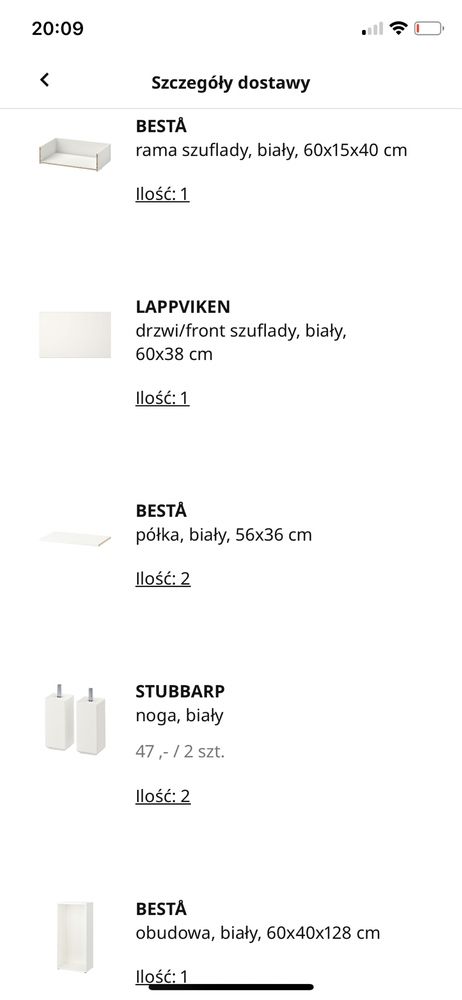 Szafka Besta Ikea biała z nóżkami