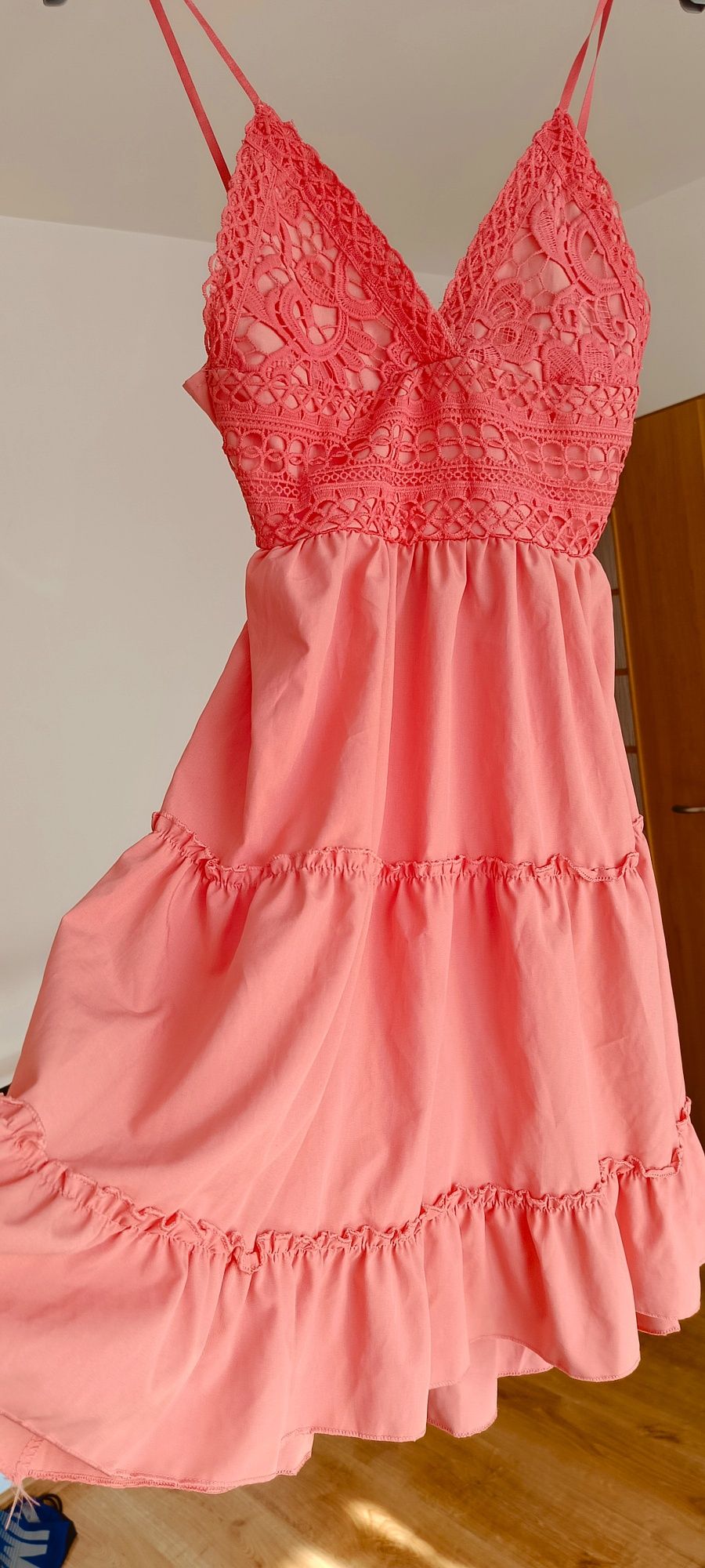 Letnia sukienka boho, letnia sukienka z ażurem wiązana na plecach