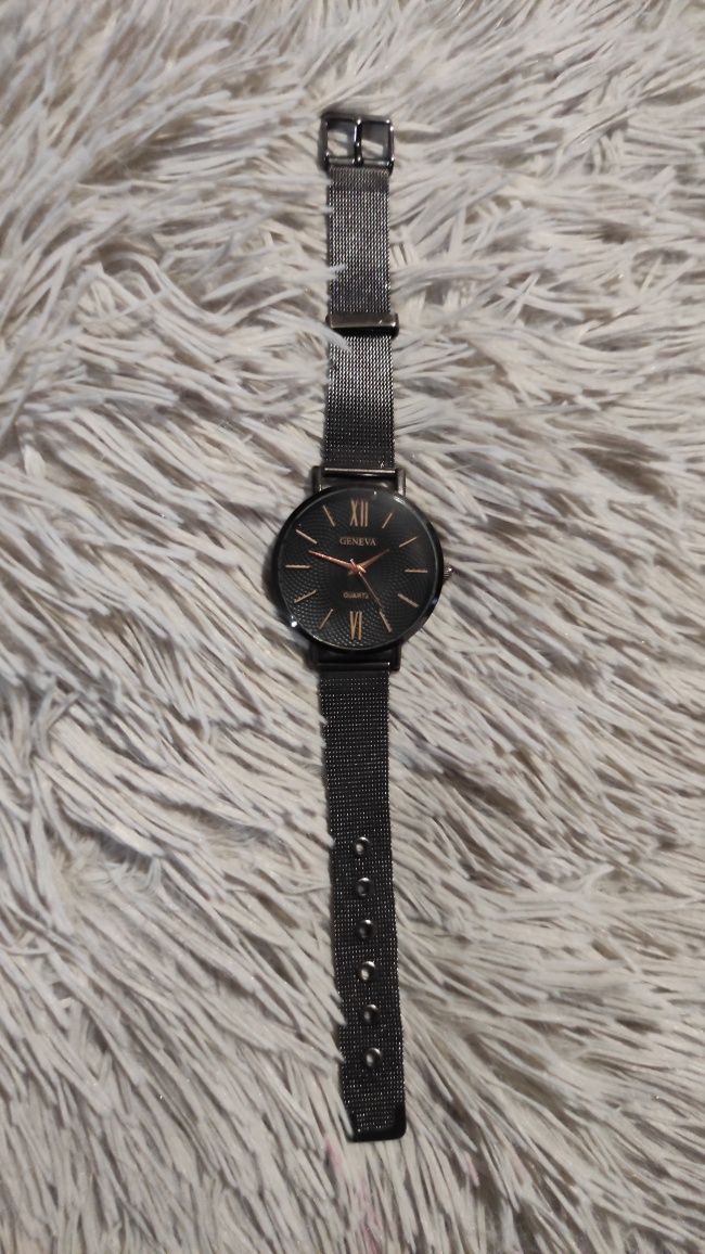 Zegarek Geneva czarny bransoletka cienki