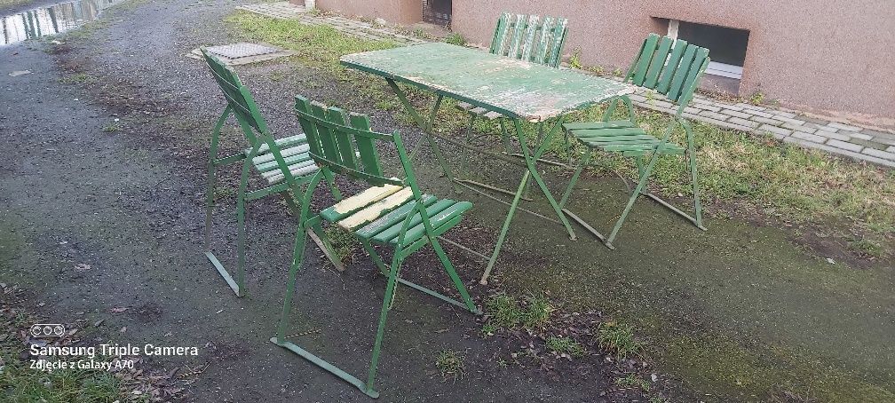 Krzesło stół ogrodowy przedwojenny metalowy składany