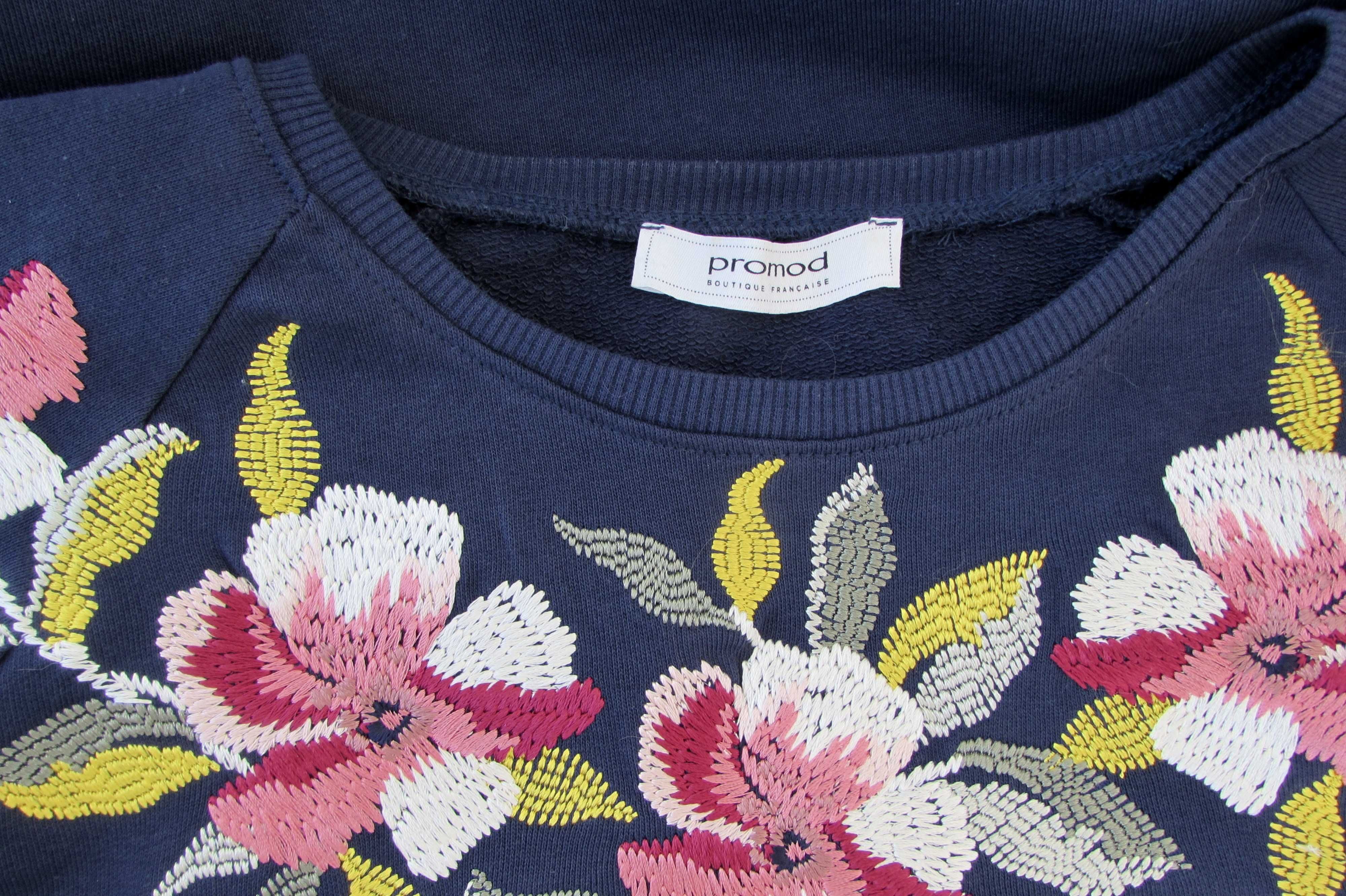 Promod nowa bawełniana bluza z kwiatowym haftem r. L