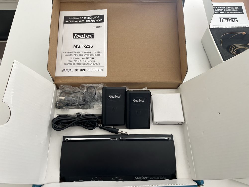 2 Microfones headset e lapela Fonestar com receptor