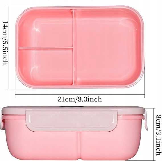 Śniadaniówka pojemnik na jedzenie 1100ml różowy lunch box ze sztućcami