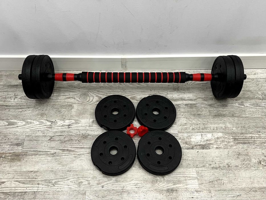 Zestaw Hantle Regulowane na Gryf 10KG Bitumiczne Sztangielki Ćwiczenia