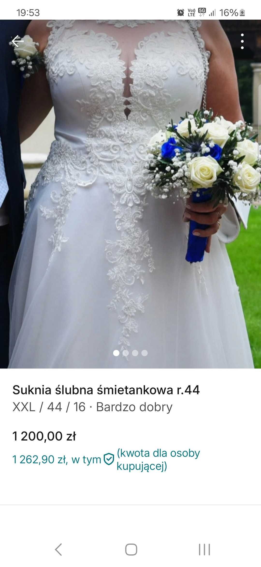 Suknia ślubna śmietankowa r.44