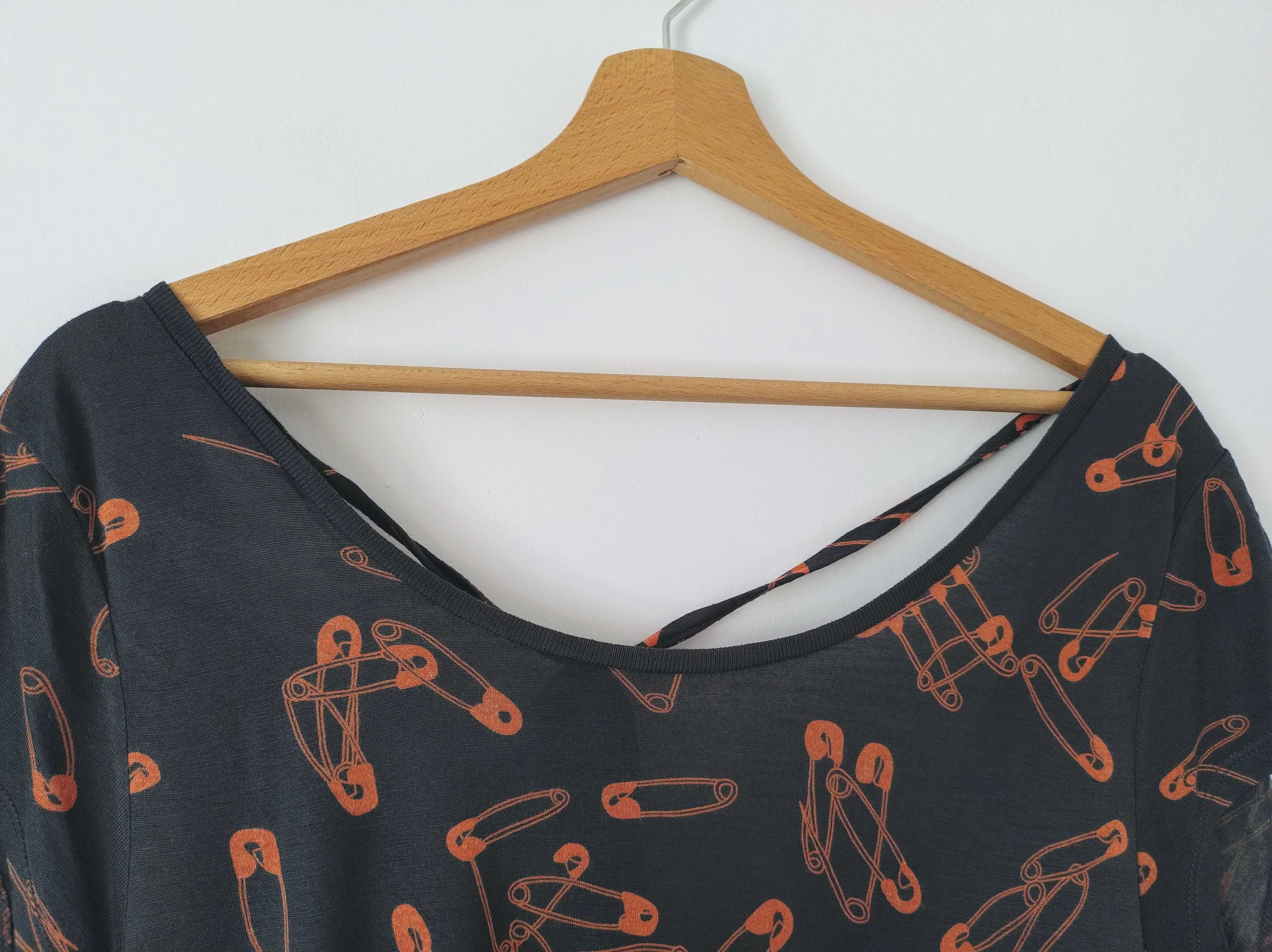Szara tunika H&M w agrafki długa bluzka alternative grunge rock 42 XL