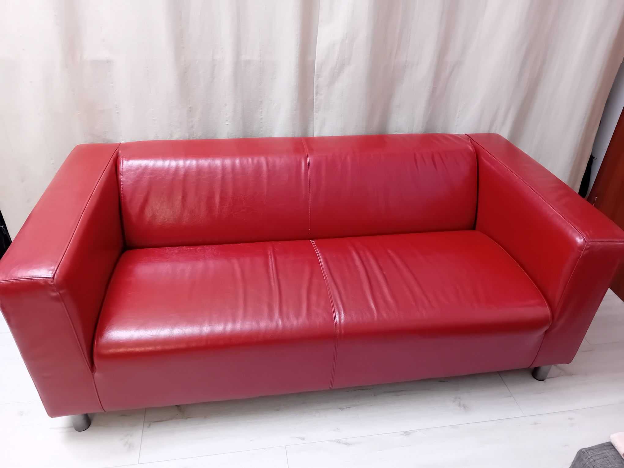 Sofa Ikea Klippan skóra naturalna czerwona + 4 pokrowce (trzy kolory)