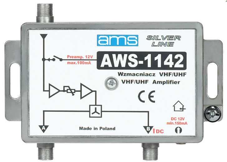 Wzmacniacz rozdzielacz antenowy wewnętrzny z zasilaczem AWS-1142