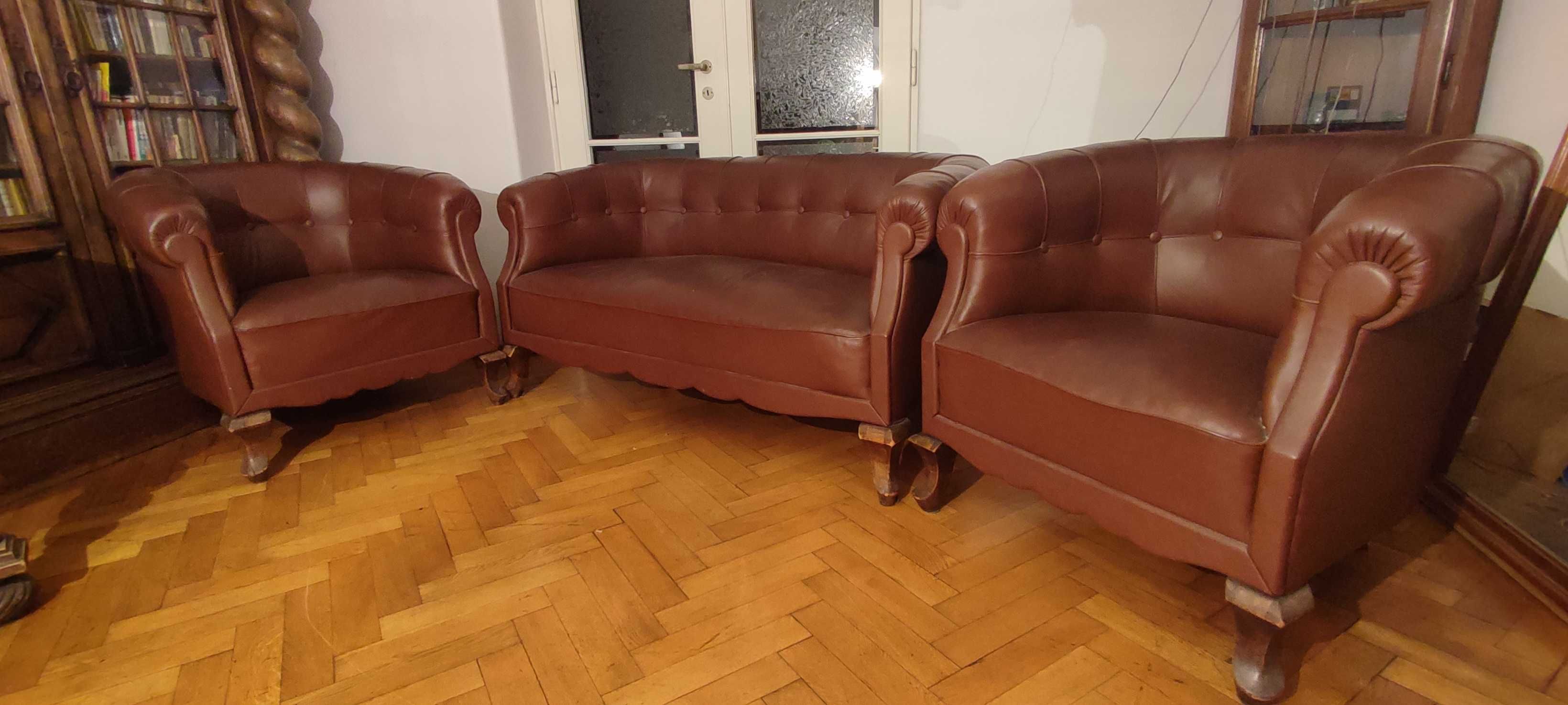 2 skórzane fotele i 2 osobowa sofa - komplet