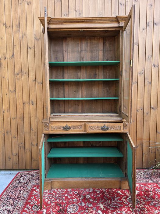 Neorenesansowy rzeźbiony kredens witryna jasna dąb #1932 Stylowy Węgró