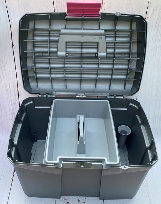 SKRZYNKA szara + zestaw szczotek dla KONIA KONI czarny duży