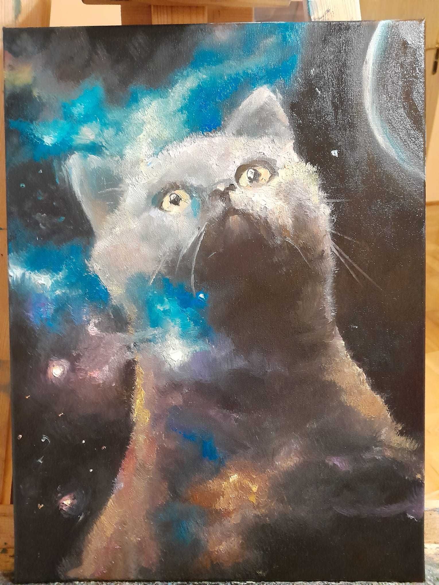 Obraz olejny "Kotek  ręcznie malowany na płótnie 40x50 cm
