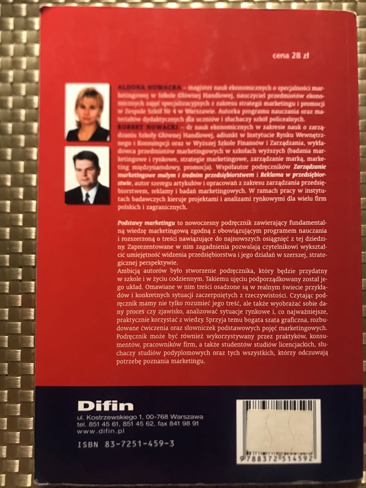 Podstawy marketingu - podr. A Nowacka, R Nowacki - dedykacja, autograf