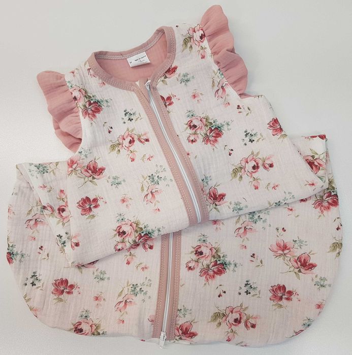 Śpiworek do spania MUŚLINOWY muślin 68/74, kwiaty, kwiatuszki vintage