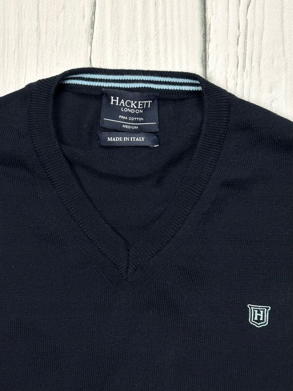 Hackett London Bawełniany Sweterek w Serek Męski 100% Pima Cotton Logo