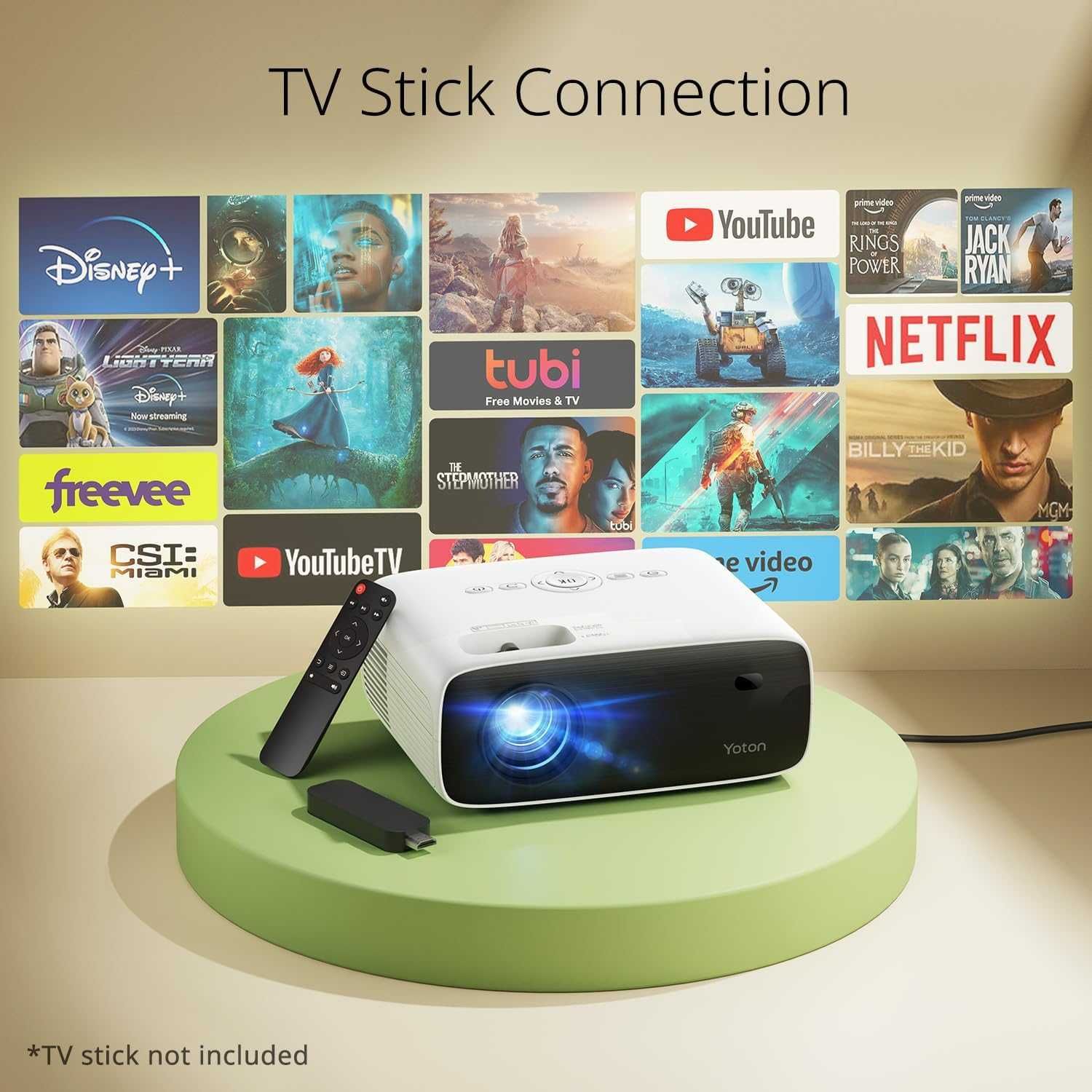 Projektor 4K 18000 Lumens, YOTON Y6 1080P, Bluetooth, HDMI USB