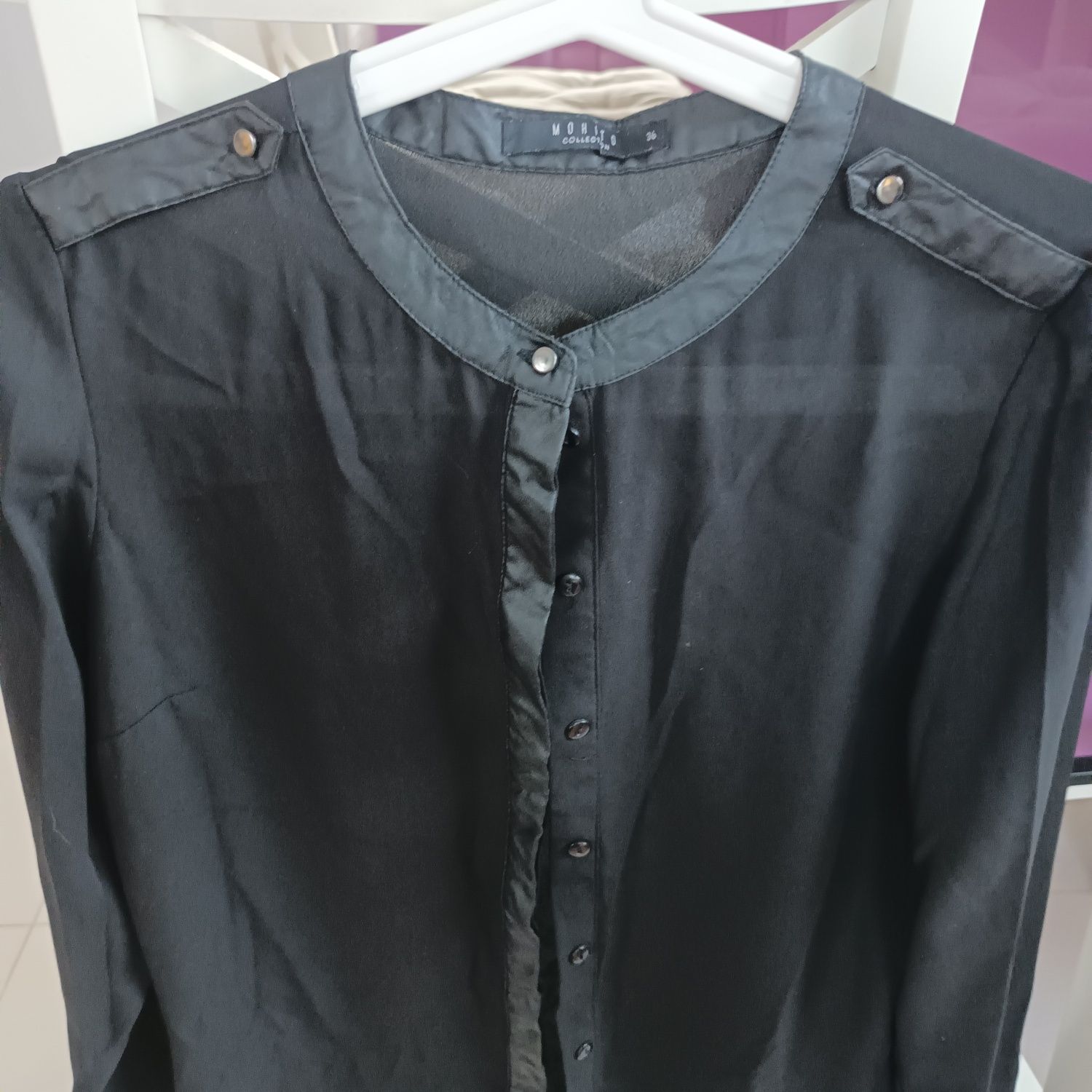 Koszula S 36 Mohito czarna bluzka skórzane wstawki elegancka wizytowa