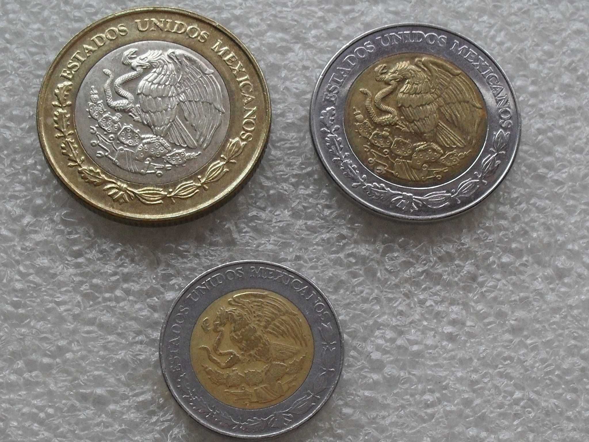 3 Piękne monety MEXICO  1,5,10 PESOS 1992 - 2005 rok.