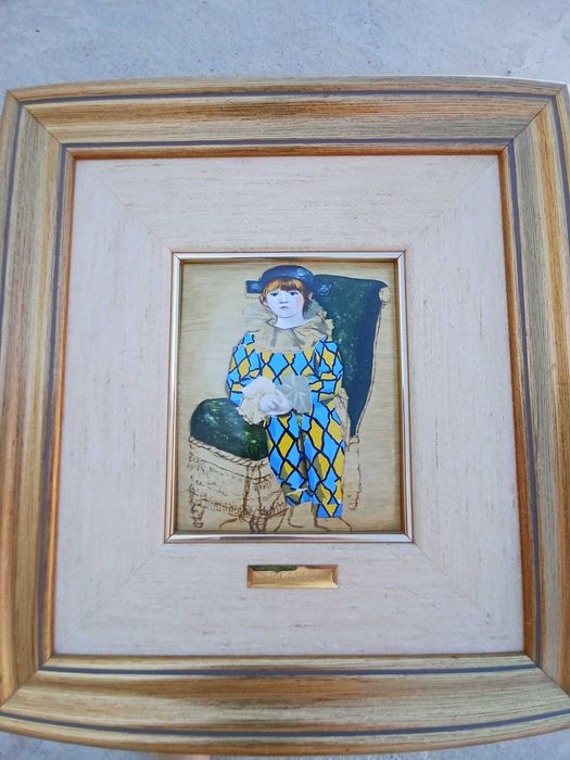 Cj. 4 quadros. Reprodução em esmalte, moldura de madeira