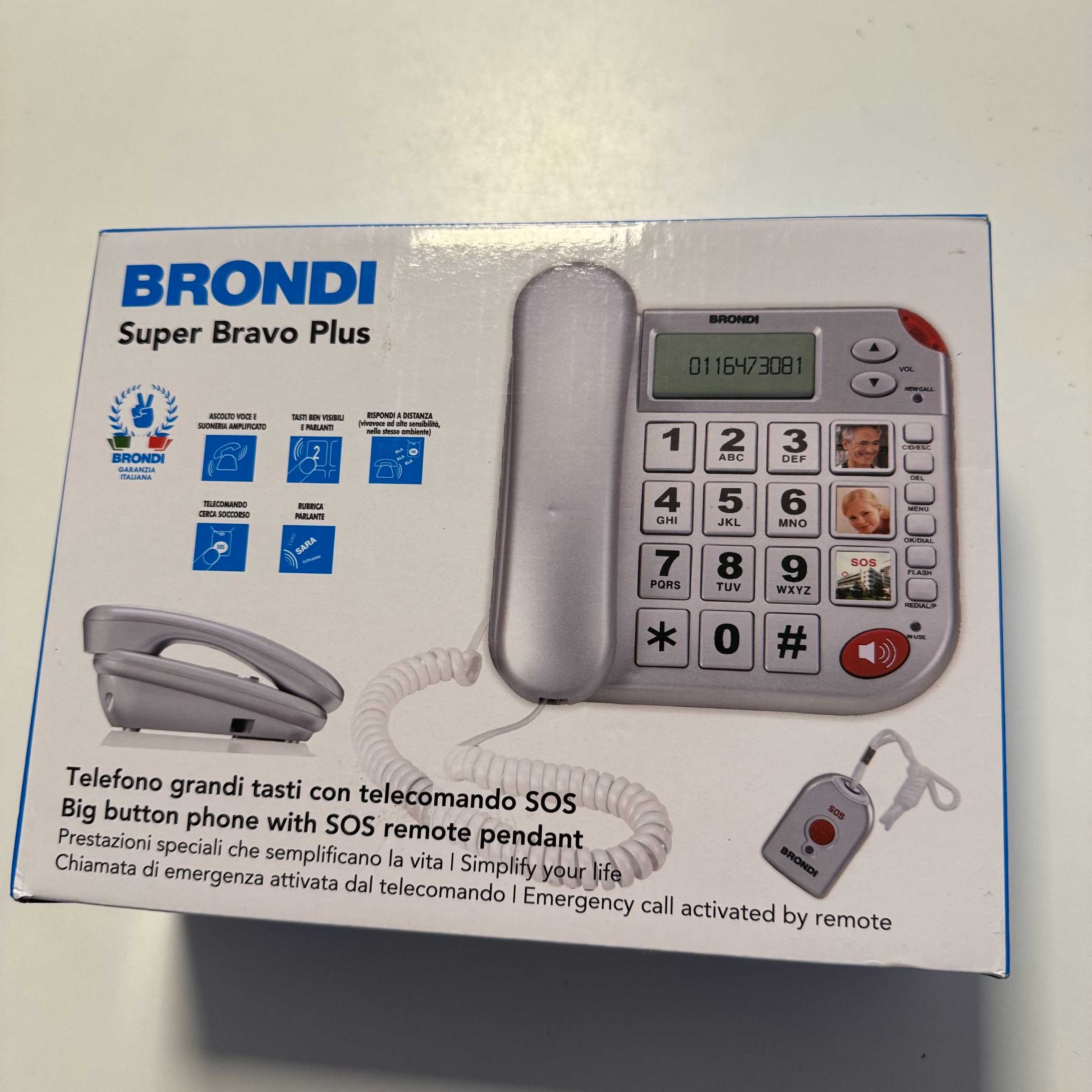 Brondi Super Bravo Plus, Telefon Stacjonarny, z Pilotem SOS, Srebrny