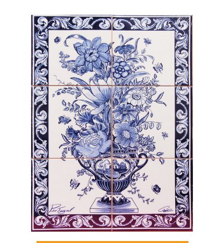 NOVO Painel Jarra com Flores Azul Branco Quadro 45x30cm Boquet Arranjo