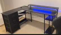 Mesa de escritório em L ODK, LED, 155×110cm