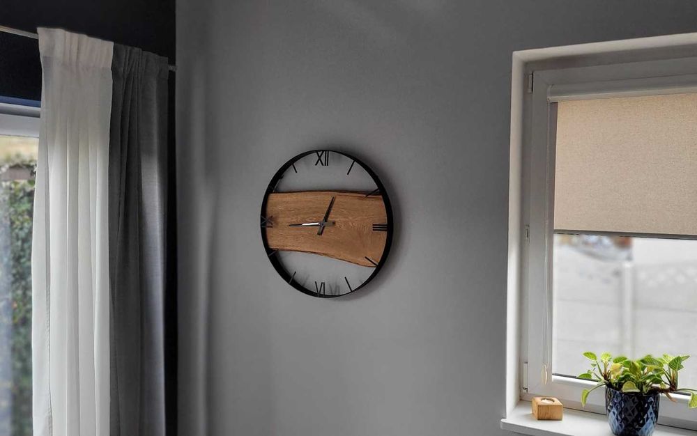Zegar ścienny 60cm naturalne drewno dębowe. Loft, Rękodzieło Prezent