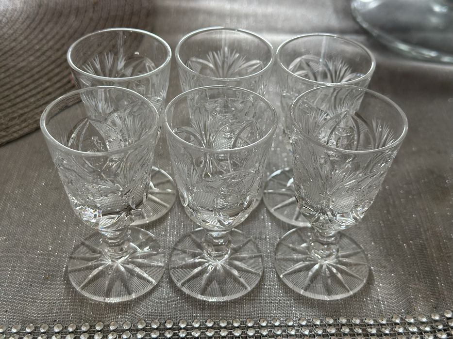 6szt kieliszki kryształ PRL stare komplet kieliszków do wódki małych