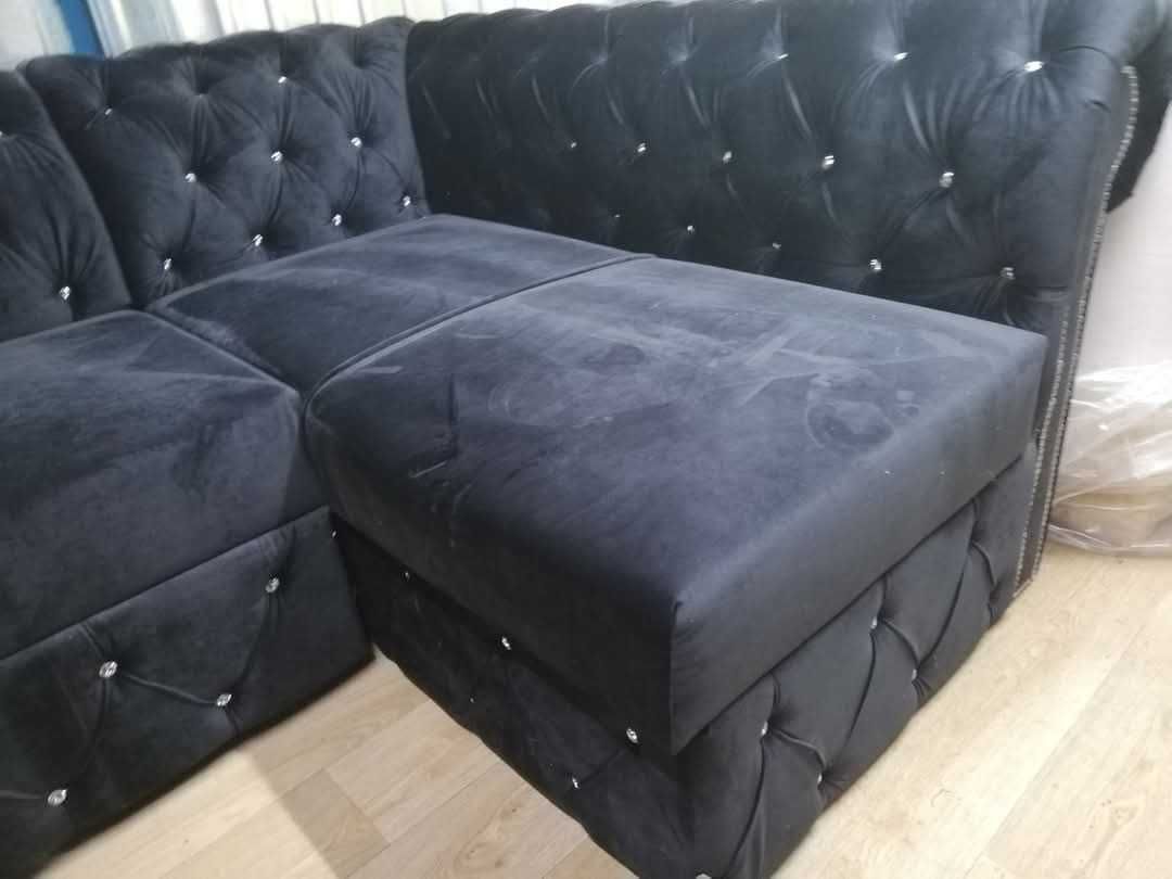 Narożnik czarny velur chesterfield 260x160 od ręki .rozkladany