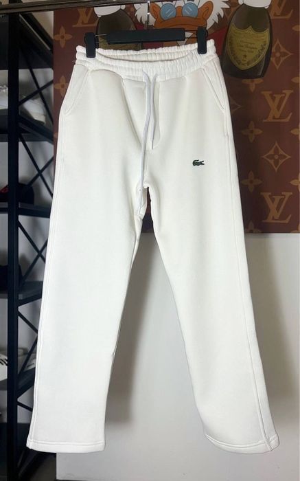 ЦЕНА БЫЛА 1800! Мужские спортивные штаны LACOASTE белые на флисе люкс