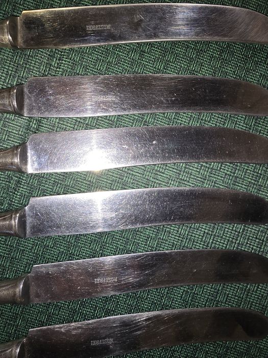 Zestaw Niemieckich posrebrzanych sygnowanych noży 6 sztuk stan bdb