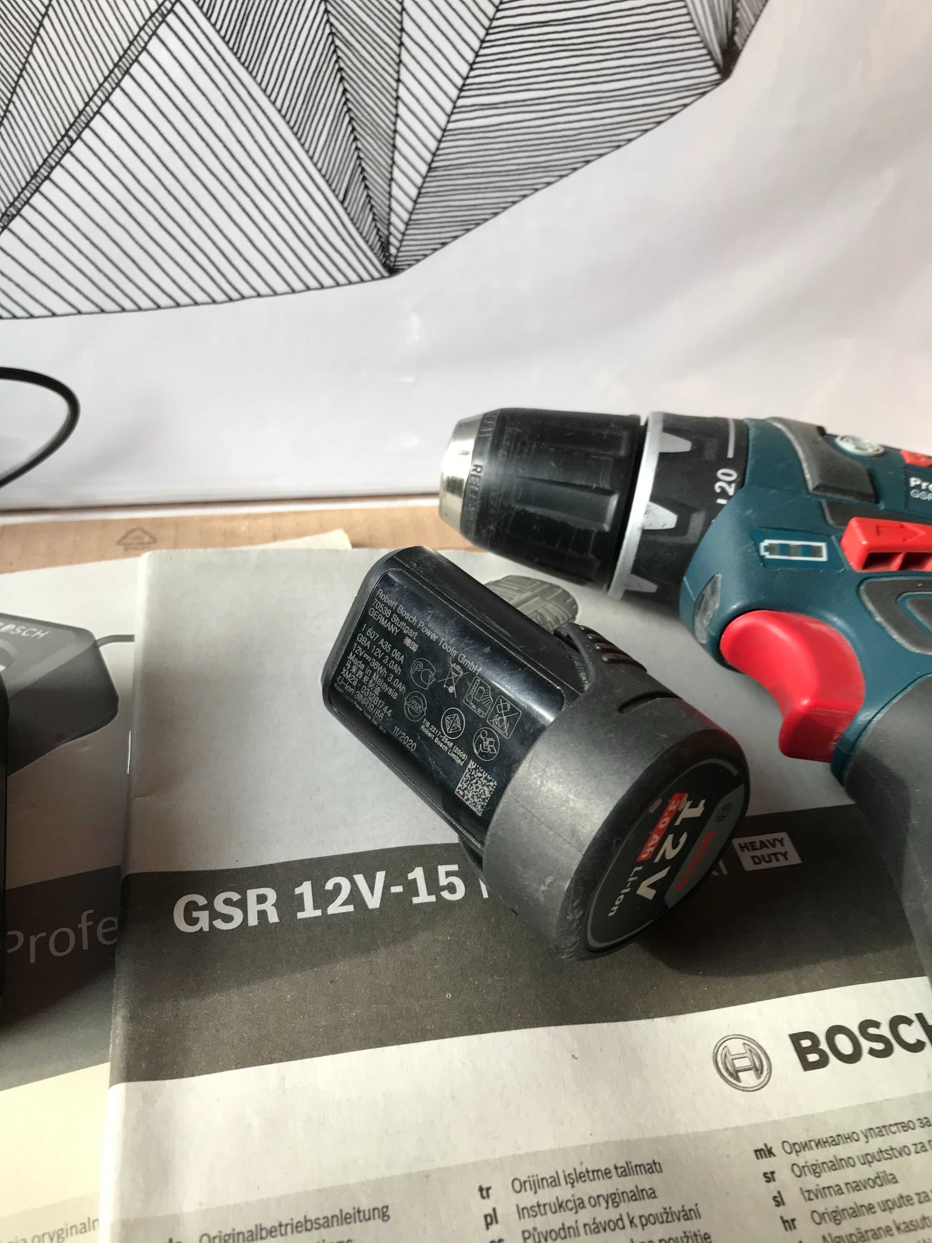Wiertarko wkrętarka Bosch GSR 12V-15 zestaw+ Akumulator Bosch GBA 3Ah