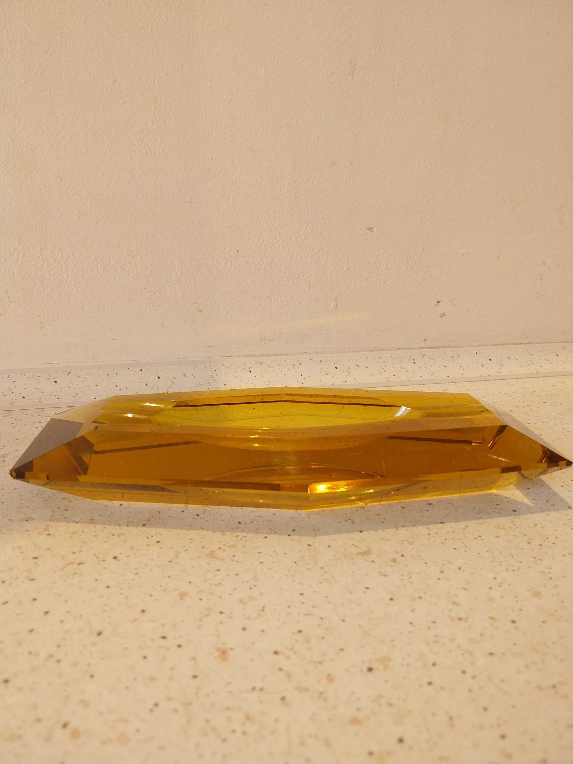 Moser art deco crystal glass amber patera 70s
