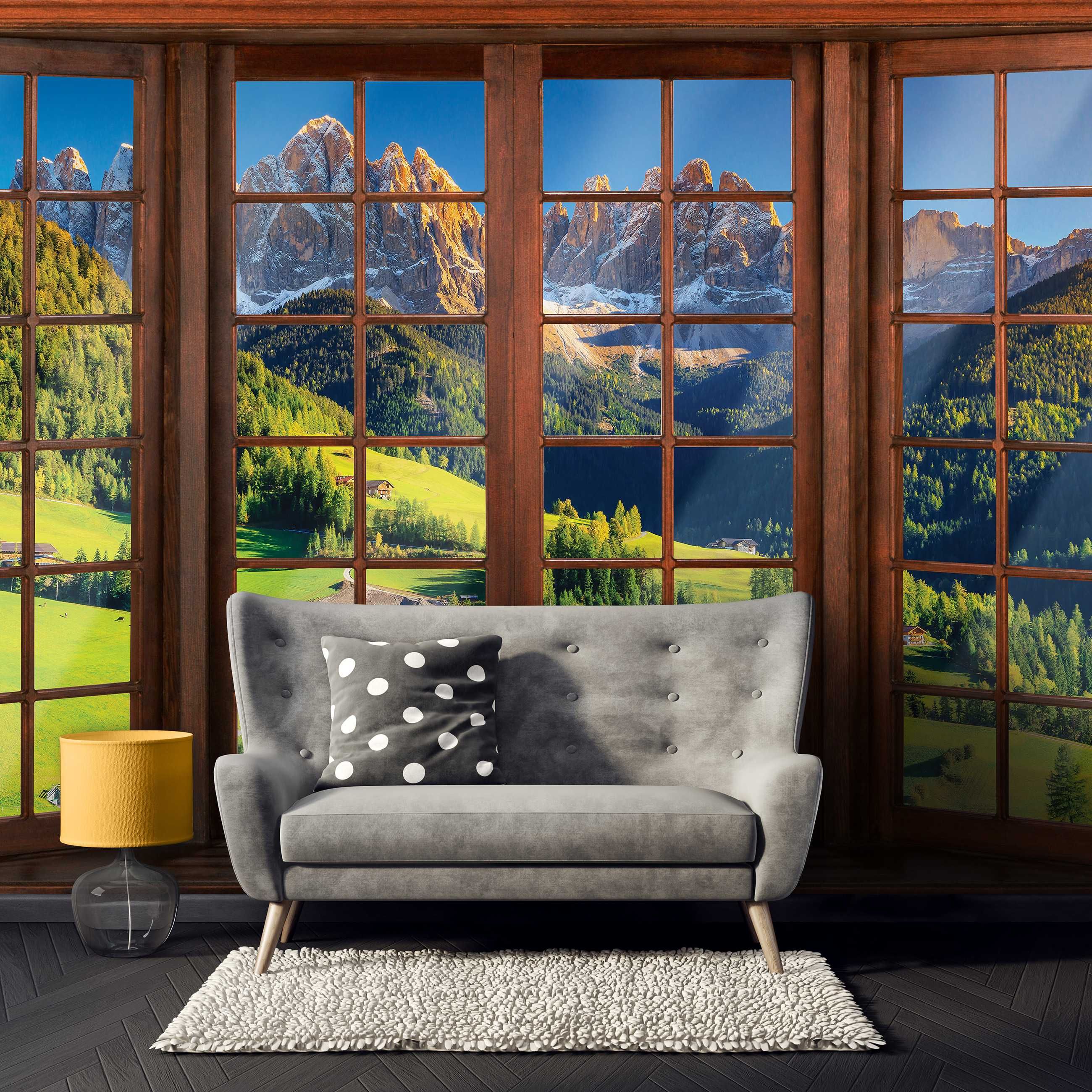 Fototapeta Imitacja Okna Wzgórza Las 3D Na Twój Własny Rozmiar + KLEJ