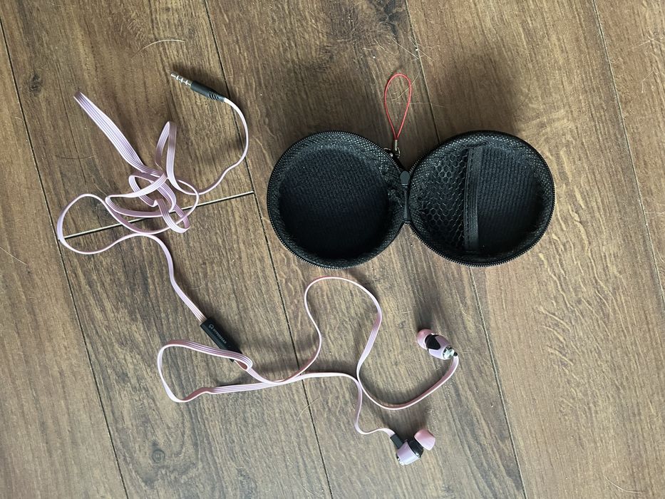 Słuchawki douszne_dokanałowe różowe + etui_ jak nowe