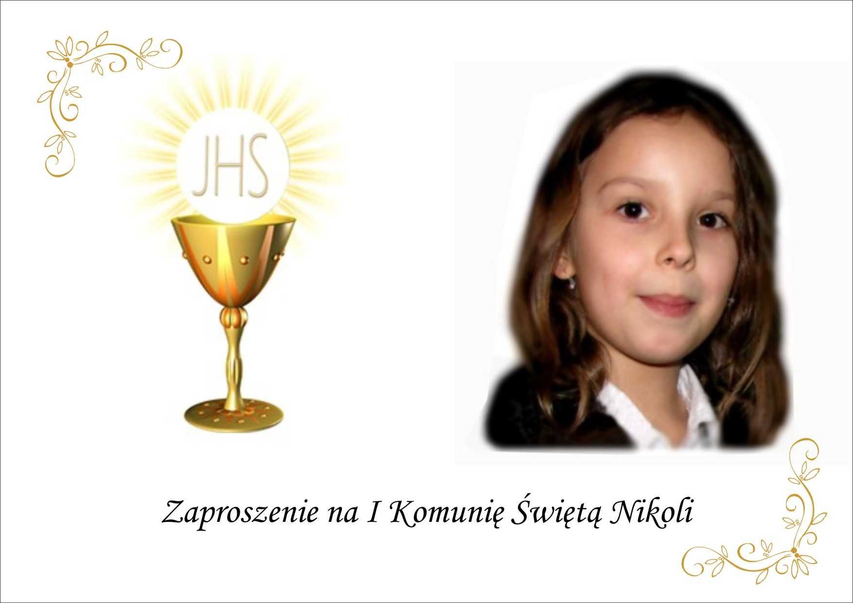 Zaproszenia komunijne ze zdjęciem dziecka + koperta