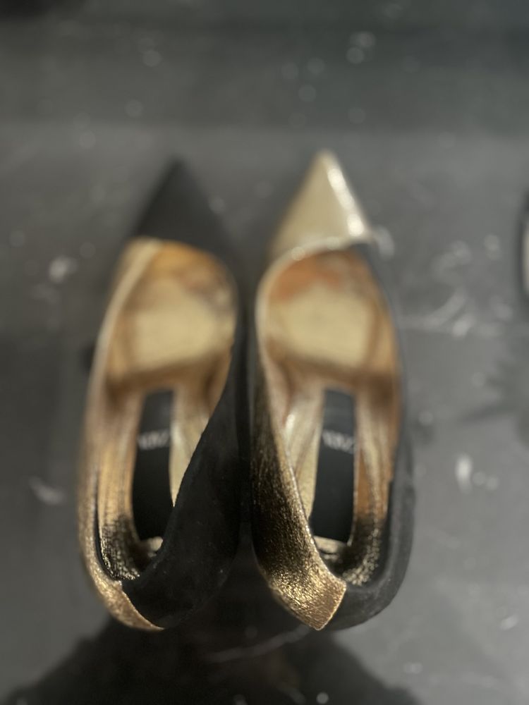 Zara pantofle szpilki czułenka zlote czarne oncas 8 cm wygodne