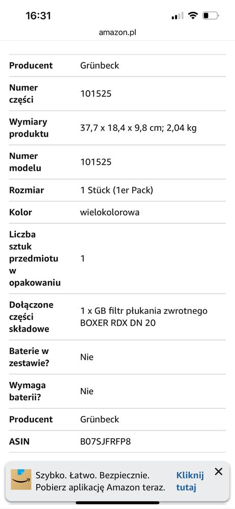 Grünbeck 101525 Filtr do płukania zwrotnego