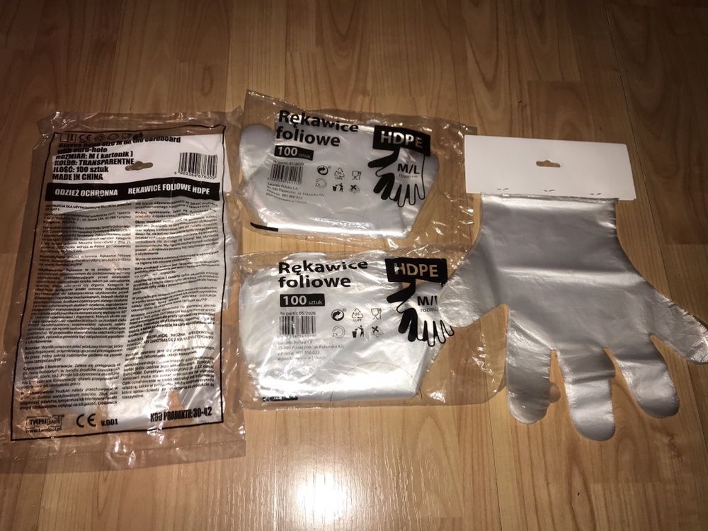 Rękawiczki foliowe jednorazowe HDPE + 3 rolki jednorazówek