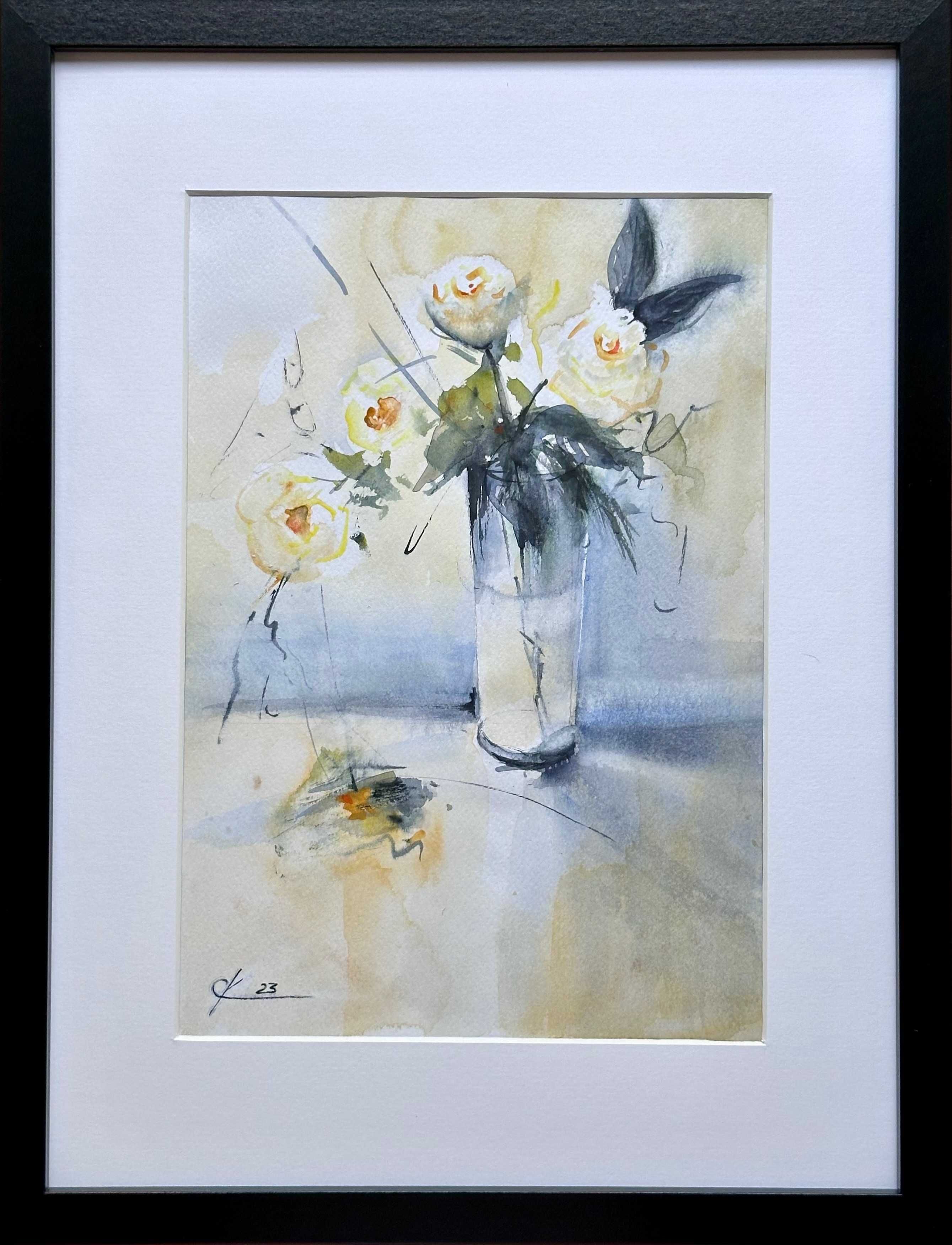 Pintura a aguarela com moldura. Flores/ framed original art, Flowers