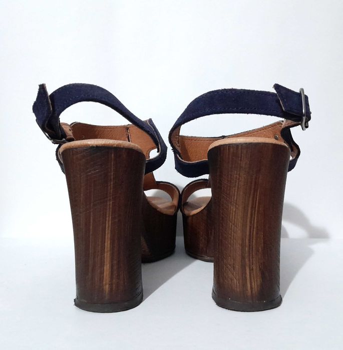 Sandálias azuis compensadas em pele e madeira Seaside nº 36